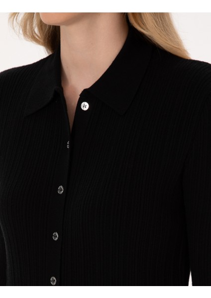 Kadın Siyah Slim Fit Triko Hırka 50316338-VR046