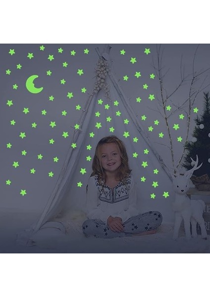 Sticker Karanlıkta Parlayan Fosforlu Ay ve Yıldız Tasarımlı Dekoratif (50 Adet Yıldız) indirimleri