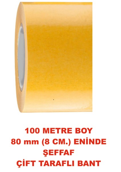 Çift Taraflı Şeffaf Sarı Bant 100 M. Uzunlukta 80 mm Eninde