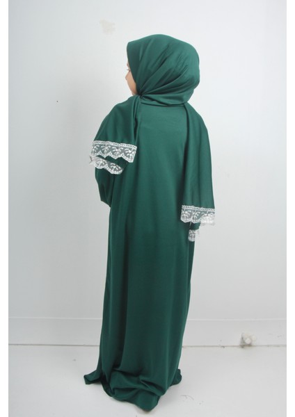 Kız Çocuk Düz Renk Dantelli Kendinden Kapşönlü Namaz Elbisesi fiyatları