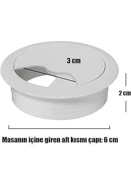 Masa Üstü Kablo Kanalı Deliği Kapağı Beyaz Masa Kapağı 6 cm (5 Adet) modelleri