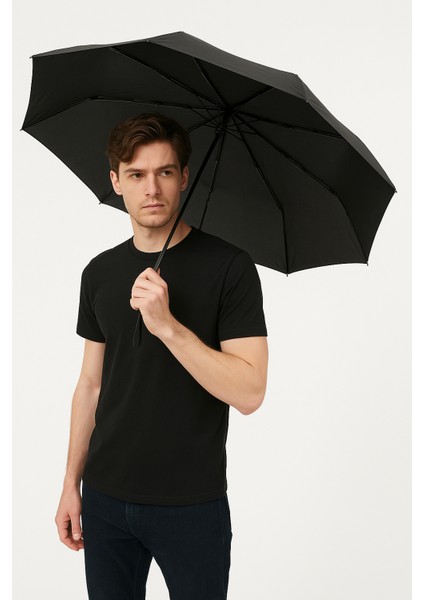 Otomatik Full Fonksiyon Fiber Tel Şemsiye Premium Serisi Tam Otomatik Ultra Lüx 8 Telli Düz Siyah Erkek Kadın Şemsiye modelleri