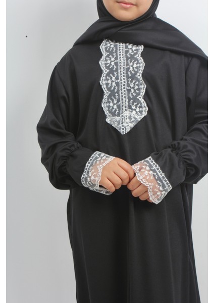 Kız Çocuk Düz Renk Dantelli Kendinden Kapşönlü Namaz Elbisesi fiyatları