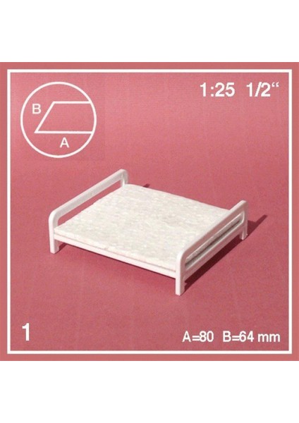 579002 1/25 Ölçek, Karyola-Çift Kişilik-Beyaz