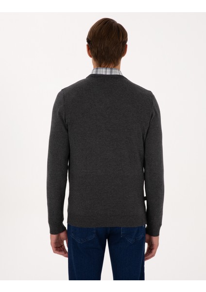 Erkek Antrasit Melanj Slim Fit V Yaka Basic Triko Kazak 50314190-VR081 indirimleri