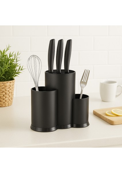 Lüks Tezgah Üstü 3 Bölmeli Kaşık Bıçak Çatal Standı – Modern Tasarımlı Mutfak Düzenleyici Organizer