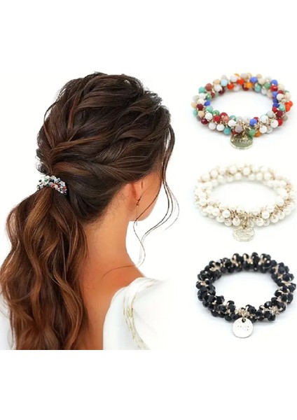 Üçlü Siyah ve Renkli Kristal Taşlı Lastik Toka modelleri