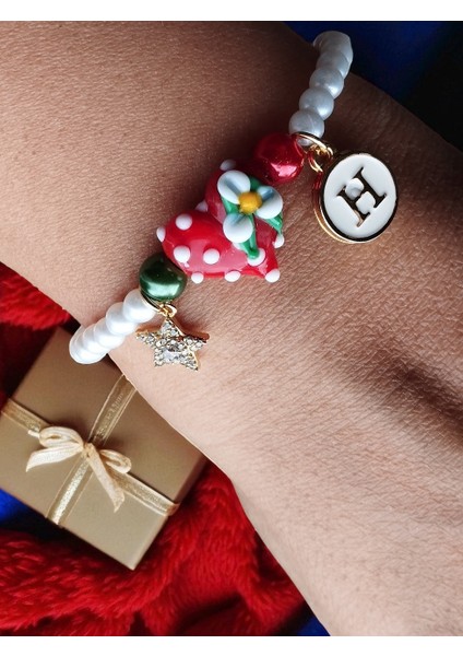 Yılbaşı Kalp Murano, Zirkon Yıldız ve Mineli Harf Detaylı Bileklik