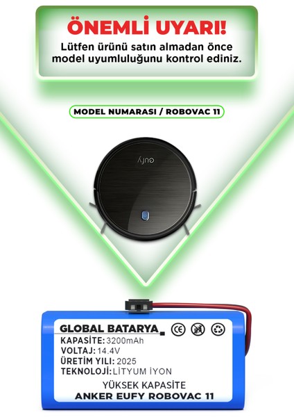 Anker Eufy Robovac 11 Uyumlu Akıllı Robot Süpürge Bataryası 14.4V 3200MAH Li-Ion Pil (Yüksek Kapasite) indirimleri