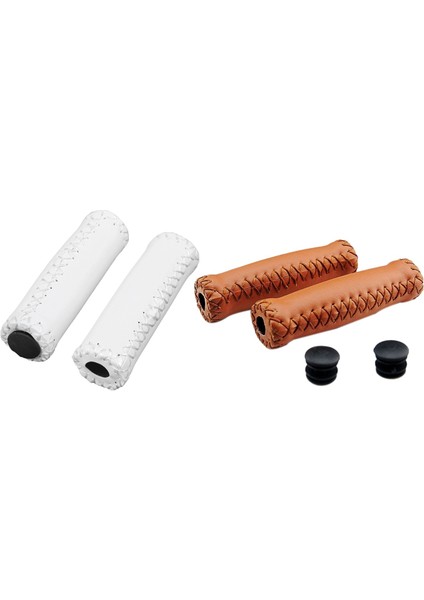 2paır Vintage Deri Bisiklet Tutarlar Grıps Trekking Gidonlar Kapak Rengi Beyaz ve Kahverengi (Yurt Dışından)