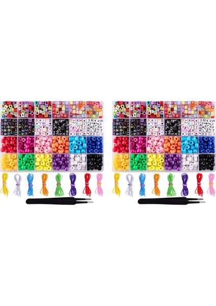 2000X Bileklik Yapma Boncuklar Abc Boncuklar Pony Boncuklar 16 Rulo ile Alfabe Boncukları Renkli Elastik Bilezik Dize (Yurt Dışından)