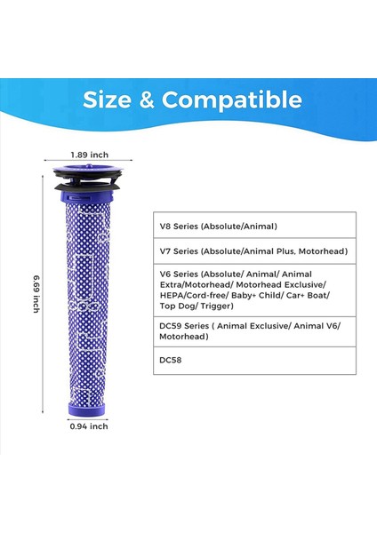 Dyson V6 V7 V7 V8 DC59 DC58 Için Dyson Vakum Filtresi Için 10 Paket Değiştirme Ön Filtreleri Bölüm 965661 01 (Yurt Dışından) fiyatları
