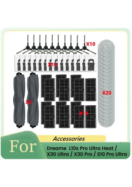 60PCS Roller Yan Fırça Filtresi Dream L10S Pro Ultra ISI/X30 ULTRA/X30 PRO/S10 Pro Ultra Vakum Parçaları Için (Yurt Dışından)