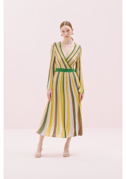 Kruvaze Midi Elbise Sarı - Multi Y2471010_635