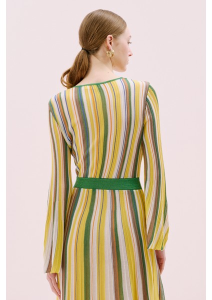 Kruvaze Midi Elbise Sarı - Multi Y2471010_635