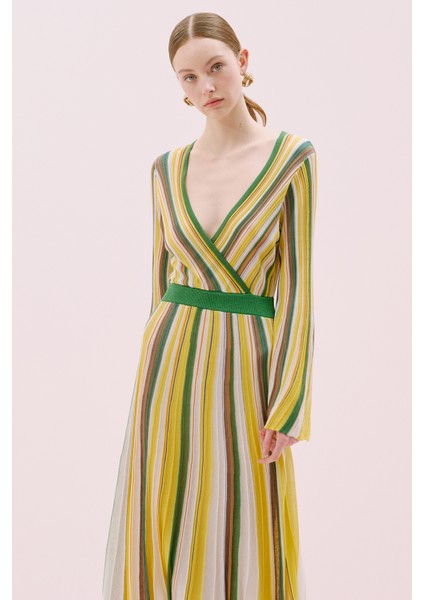 Kruvaze Midi Elbise Sarı - Multi Y2471010_635