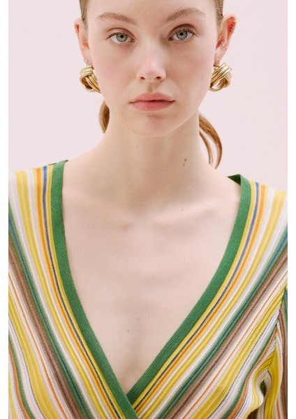 Kruvaze Midi Elbise Sarı - Multi Y2471010_635