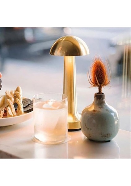 Dekoratif Masa Lambası Dimmerli Şarjlı Lizbon Gold Cafe Restoran Masa Lambası 3 Renk Işık Modu indirimleri