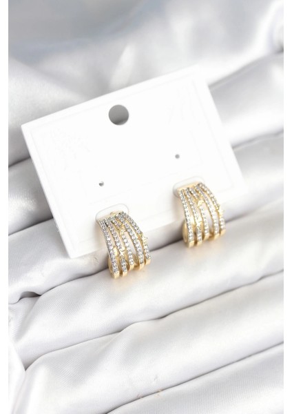 Bfs Kaburga Model Zirkon Taşlı Pirinç Kadın Küpe