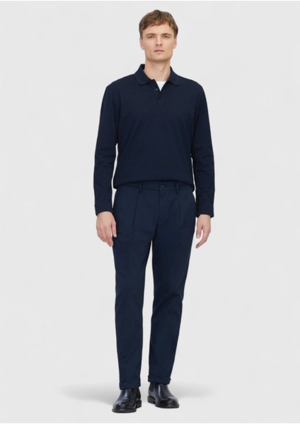 Lacivert Düz Dokuma Regular Fit Casual Pamuk Karışımlı Pantolon