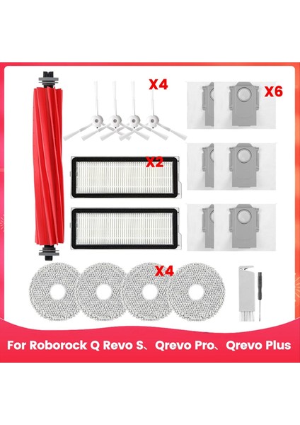 Roborock Q Revo S Qrevo Pro Qrevo Plus Robot Vakum Ana Yan Fırçası Hepa Filtre Mop Padleri Toz Çanta Aksesuarları (Yurt Dışından)