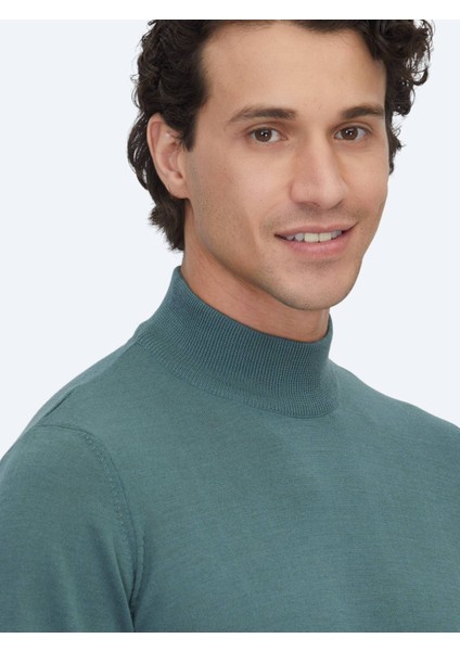 Koyu Mint Yarım Balıkçı Yaka Jakarlı Yün Karışımlı Triko Kazak modelleri