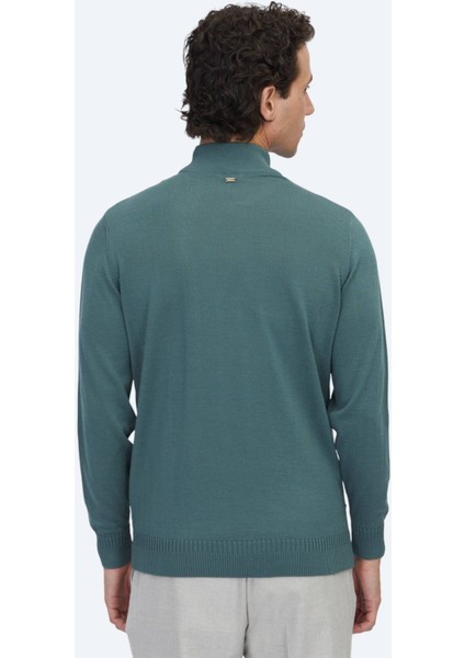 Koyu Mint Yarım Balıkçı Yaka Jakarlı Yün Karışımlı Triko Kazak fırsatları
