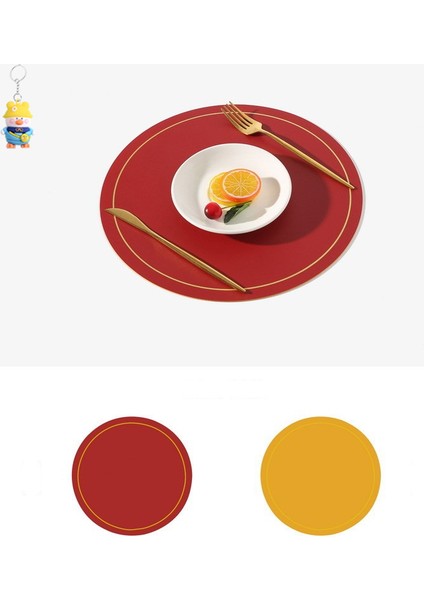 4 Adet Yuvarlak Büyük Deri Batı Yemek Mat Su Geçirmez ve Yağ Geçirmez Ev Isı Yalıtım Mat Pvc Otel Masa Mat Kase Mat (Yurt Dışından)