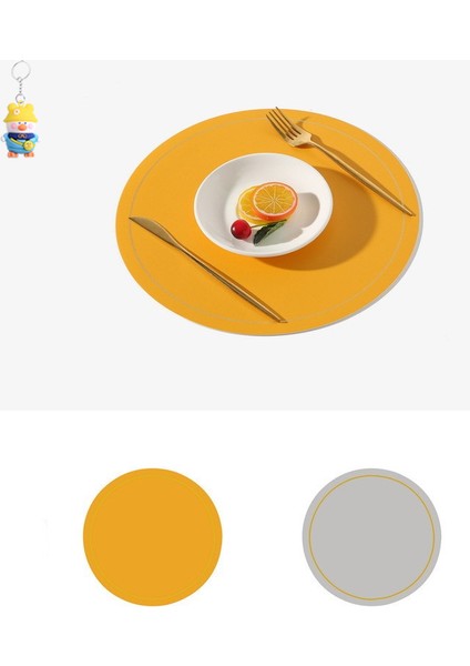 4 Adet Yuvarlak Büyük Deri Batı Yemek Mat Su Geçirmez ve Yağ Geçirmez Ev Isı Yalıtım Mat Pvc Otel Masa Mat Kase Mat (Yurt Dışından)