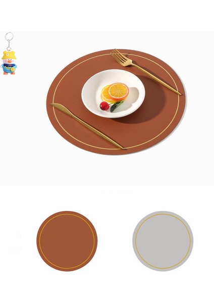 4 Adet Yuvarlak Büyük Deri Batı Yemek Mat Su Geçirmez ve Yağ Geçirmez Ev Isı Yalıtım Mat Pvc Otel Masa Mat Kase Mat (Yurt Dışından)