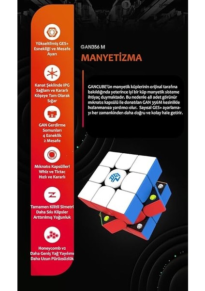 Gan 356 M Lite 3x3 Manyetik Rubik Küp Zeka Küpü Çıkartmasız Hız Küpü Türkiye Resmi Satıcısı modelleri