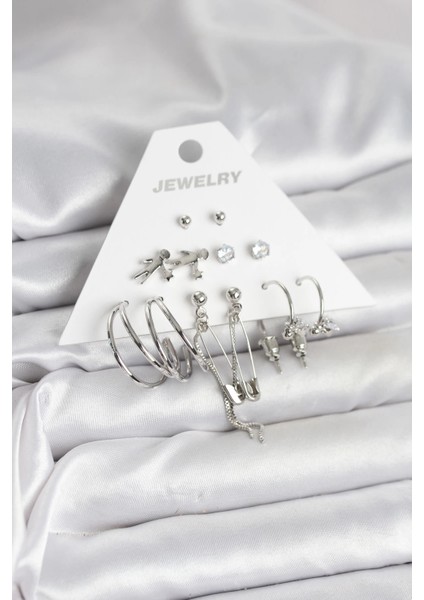 Bfs Pirinç Gümüş Renk 6'lı Kadın Küpe Seti