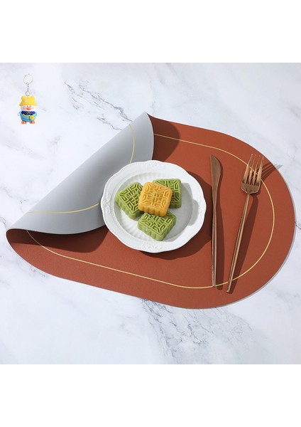 Iki Renkli Kontrast Oval Deri Placemat Otel Ev Su Geçirmez Yağ Geçirmez Isı Yalıtımlı Placemat 4 Adet (Yurt Dışından)