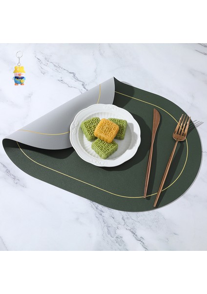 Iki Renkli Kontrast Oval Deri Placemat Otel Ev Su Geçirmez Yağ Geçirmez Isı Yalıtımlı Placemat 4 Adet (Yurt Dışından)