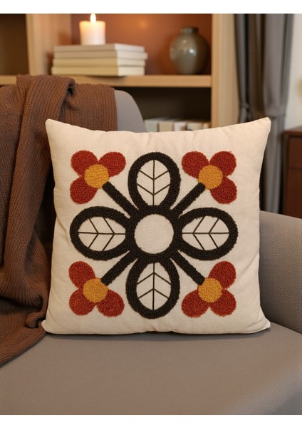 Çiçek Desenli Punch Nakışlı Kırlent Kılıfı - 43X43 cm modelleri