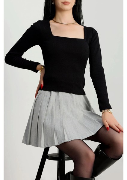 Çerçeve Yaka Kaşkorse Bluz Siyah