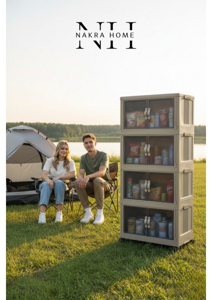 Katlanabilir 4 Katlı Tekerlekli Plastik Dolap – Çok Amaçlı Portatif Organizer (Geniş Hacim) “Toprak” modelleri