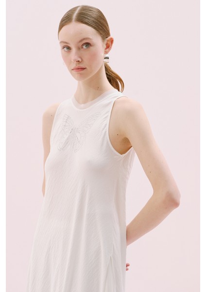 Yırtmaçlı Maksi Boy Saten Tunik Ekru Y2413315_049