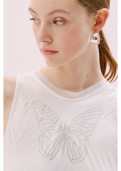 Yırtmaçlı Maksi Boy Saten Tunik Ekru Y2413315_049