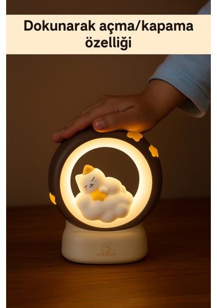 Kedi & Ay Model Dokunmatik Gece Lambası – Şarjlı, Yumuşak Işık, Çocuk Odası Dekoru fiyatları