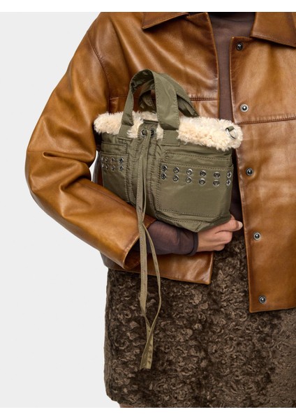 Kürk Efektli Teknik Kumaş Tote Çanta fiyatları