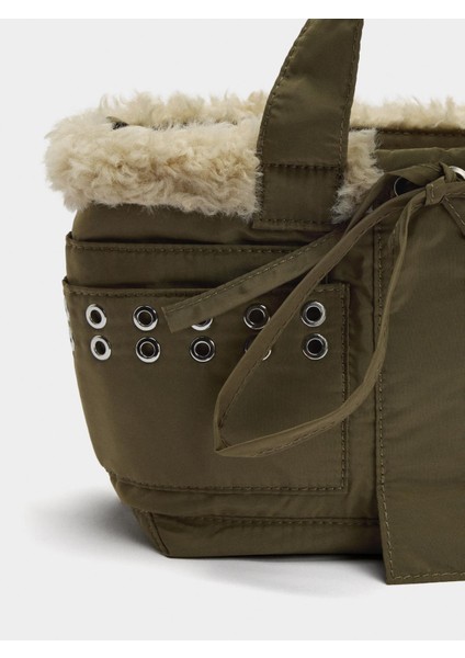 Kürk Efektli Teknik Kumaş Tote Çanta modelleri