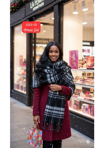 1012 Puff Kalın Ekose Omuz Şalı