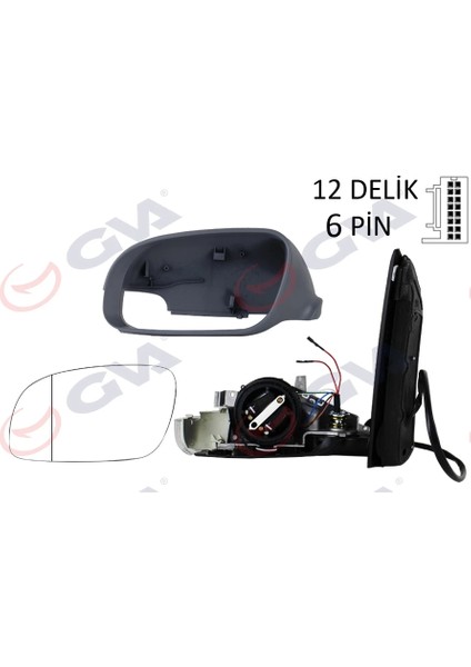 DIŞ DİKİZ AYNASI SOL TOURAN 2003 ELEKTRİKLİ ISITMALI SİNYALLİ ASTARLI ASFERİK 6 FİŞ VM-374EHPR 1T1857507F