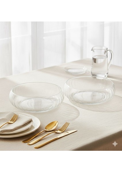 2'li Lüx Cam Servis Kasesi Seti | Büyük Boy Salata Makarna Sunum Kasesi | Dekoratif Sofra modelleri