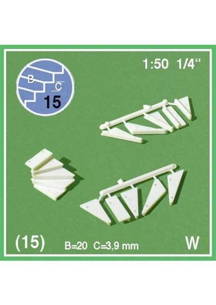 853122 1/50 Ölçek, 90° Sola Dönen Basamak-Beyaz-15 Adet