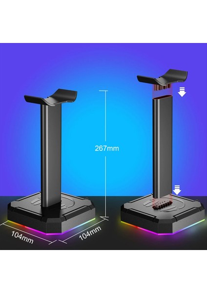 Kulaklık Braketi Ekran Rafı Rgb Arka Işık Başı Monte Standı Tutucu Masaüstü Organizatör Dikey Parantez Siyah (Yurt Dışından) indirimleri