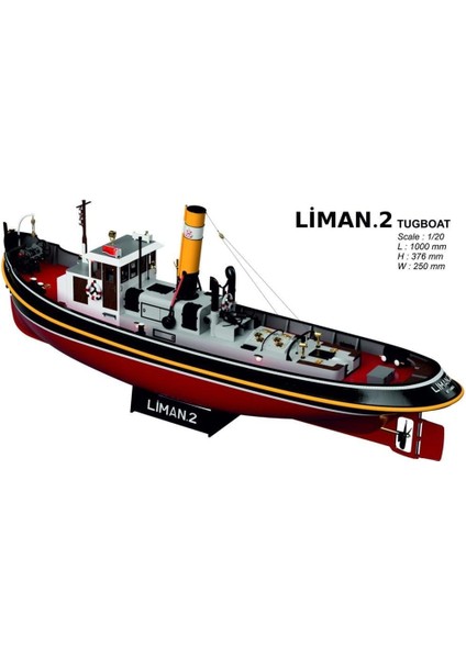 Türk Model 1/20 124 Liman 2 Römorkörü, R/c Dönüşebilir, Iç Detaylı ve Aydınlatma Ledli, 100 Cm. Ahşap Model Kiti