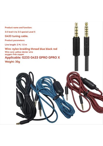 Logitech Gpro x G233 G433 Kulaklıklar Için 2m Yedek Ses Kablosu Hacim Kontrolü ve Sessiz Fonksiyon Mavi Içerir (Yurt Dışından) indirimleri