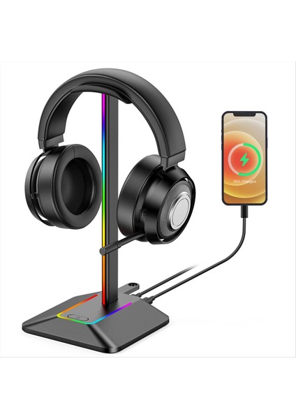 Rgb Oyun Kulaklık Standı Type-C USB Ports Masası Masası Oyun Kulaklık Tutucu Askı Gümüş Gümüş (Yurt Dışından) fiyatları